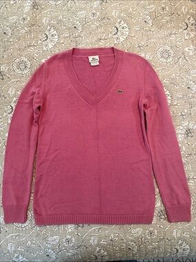 Lacoste Women's V-Neck Sweater in Dusty Rose